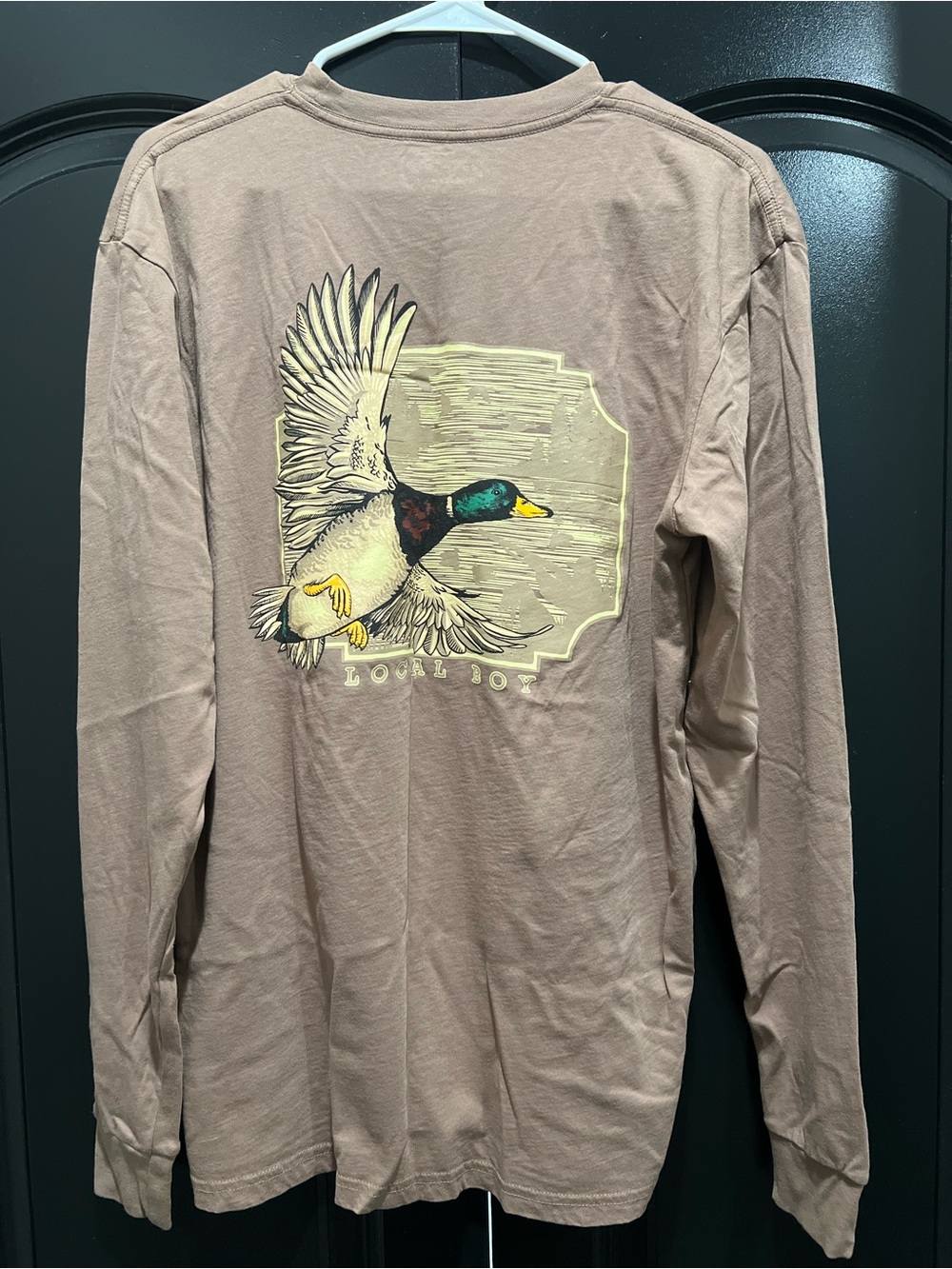 Men's Local Boy Long Sleeve Graphic Tee in Taupe with Mallard Duck